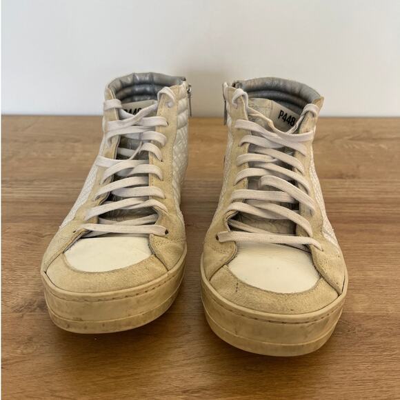 P448 Womens Skate High Top Sneakers Leather Suede Cream Size 38 / US 7.5-8 - Picture 2 of 9